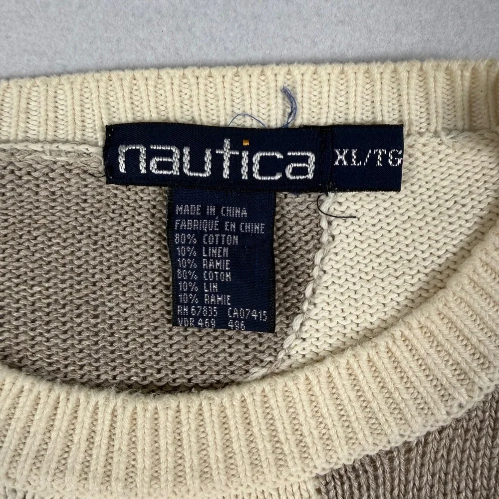 Nautica Vintage 90s Gold Coast Fishing Marlin Intarsia Knit Sweater XL Cotton - Picture 2 of 8
